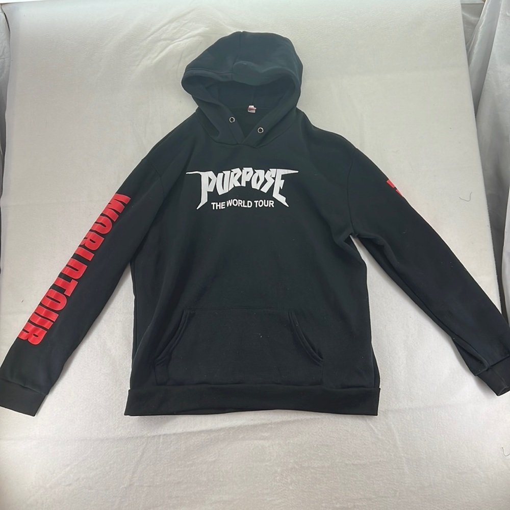 Justin Bieber Purpose World Tour Long Sleeve Light Hoodie Black Red Womens L